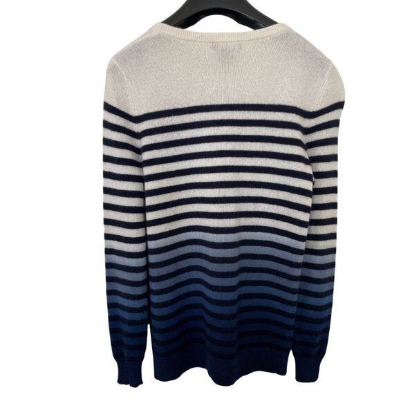 C by Bloomingdales Cashmere Crewneck Sweater Sz S Blue White Stripe Preppy - Picture 7 of 8